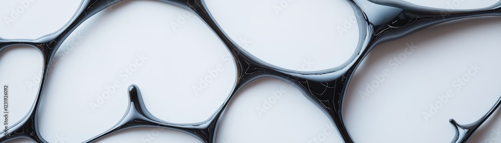 Poster black circuit-like lines stretch across a clean white background, creating a dynamic layout. this de