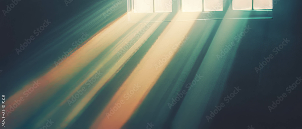Aufkleber sunlight streaming through window creates warm atmosphere in a dark setting