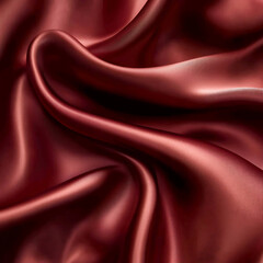 Claret Red silk satin fabric. Elegant abstract background. Liquid wave effect or silk with soft wavy folds.
