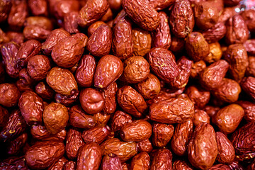 Close-Up of Dried Dates Displayed in a Market..