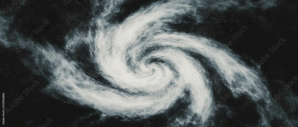 Poster swirling spiral dust patterns with dynamic vortex effect on dark backdrop