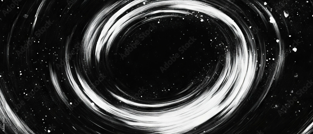 Poster swirling spiral dust pattern with dynamic vortex effect on black background