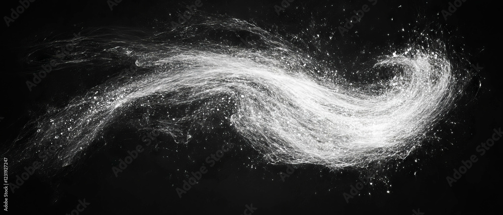 Poster swirling spark trails create a dynamic vortex effect on a black background