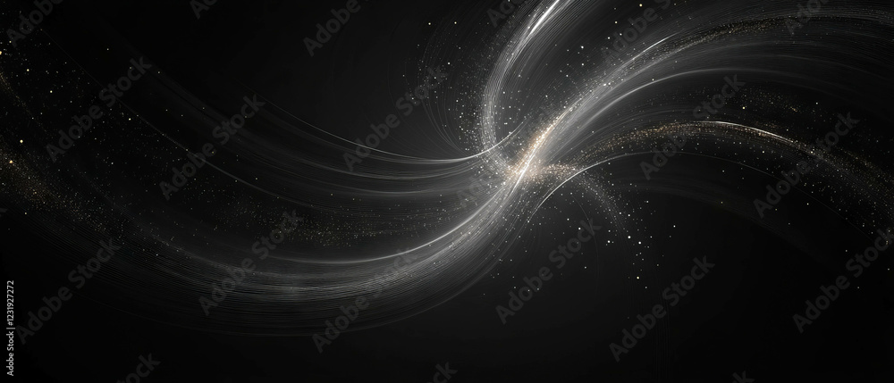 Poster swirling spark trails and dynamic vortex effects create captivating visuals on black background