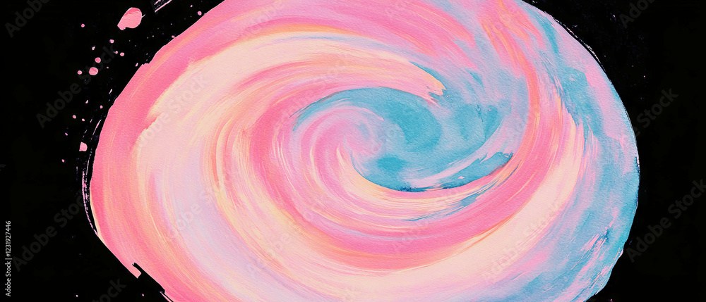 Poster swirling spiral watercolor patterns with dynamic vortex effect on black backdrop