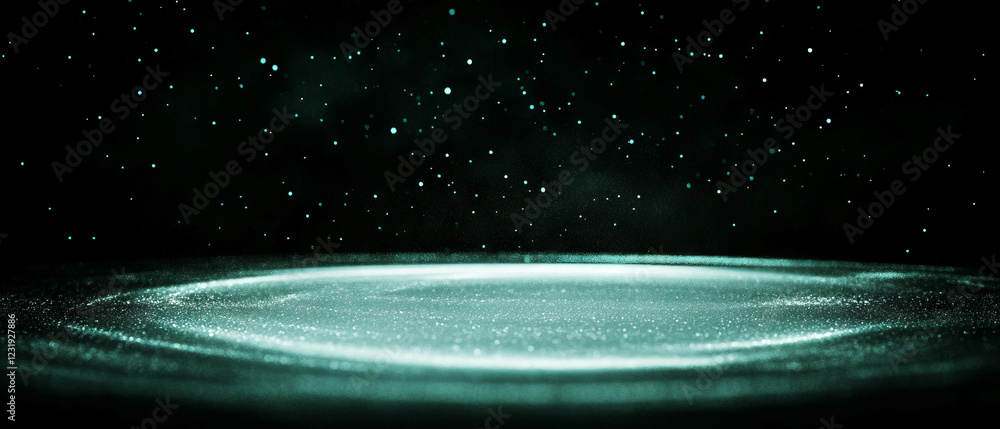Poster floating three-dimensional dust particles create a mystical atmosphere on a dark background