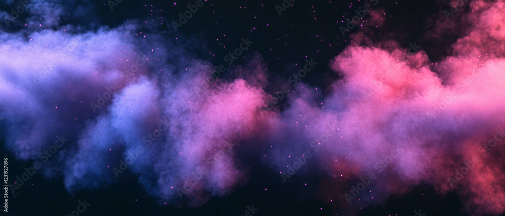 Poster floating dust particles create depth in a central empty space against a black background