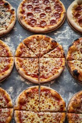 A collection of pizzas on a wooden table, perfect for parties or gatherings