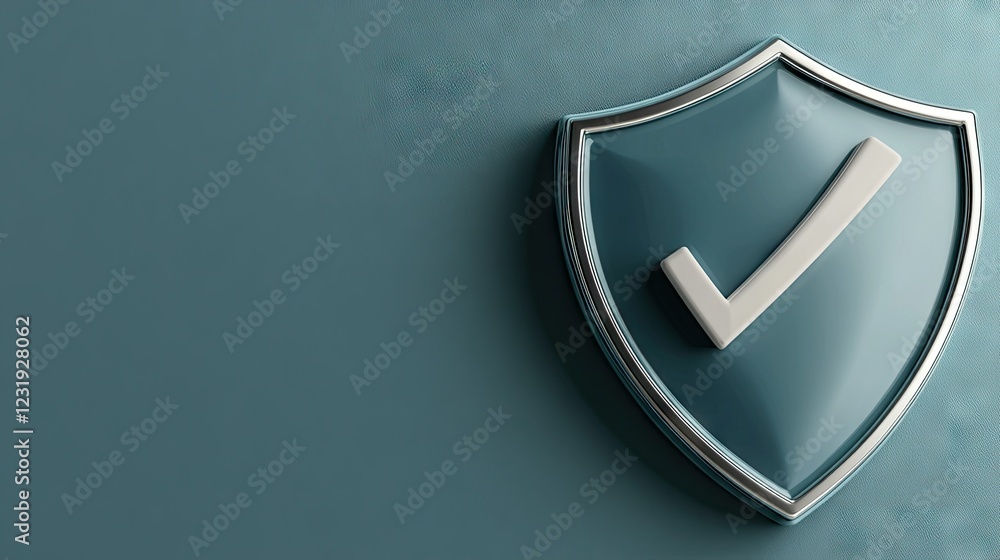 Poster a shield symbol featuring a prominent checkmark that embodies the concepts of security and trust wit