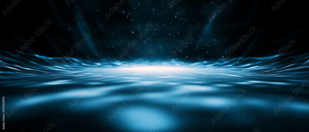 Poster three-dimensional dust texture with glowing light and depth against a black background