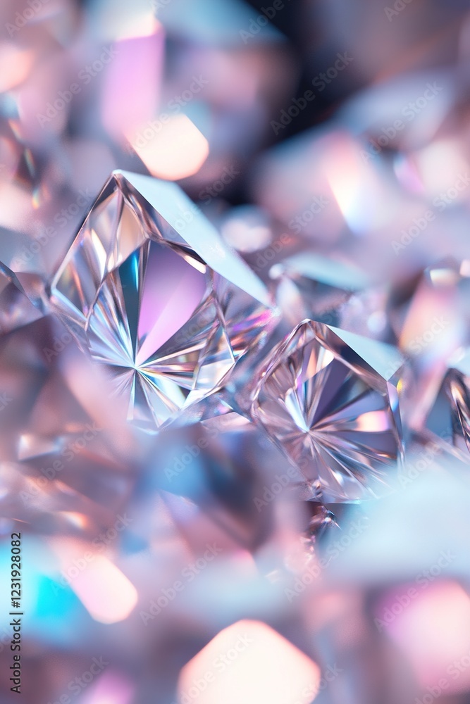 Poster dynamic light highlights shimmer softly on abstract geometric shapes composed of diamond-shaped sequ