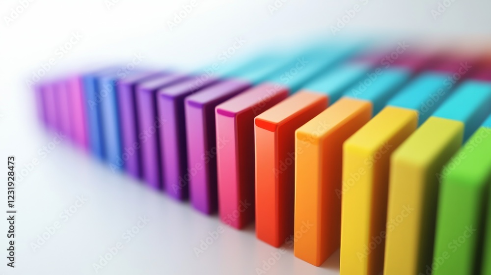 Poster A detailed D bar graph with vibrant, multicolored bars, representing data trends in a business presentation, set against a minimalist white backdrop.