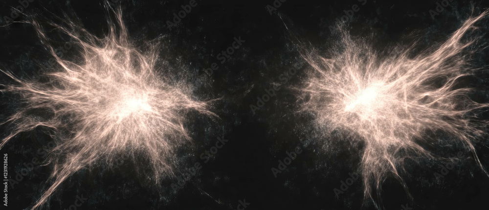 Poster three-dimensional sparks create an abstract texture against a black background with depth