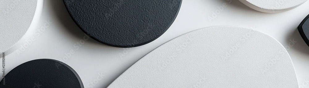 Aufkleber abstract geometric shapes cast soft black shadows on a white surface, offering depth and movement. t