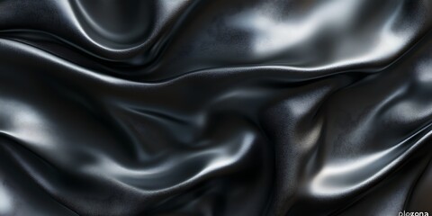 Obraz premium Black silk fabric waves, close-up texture. Design background