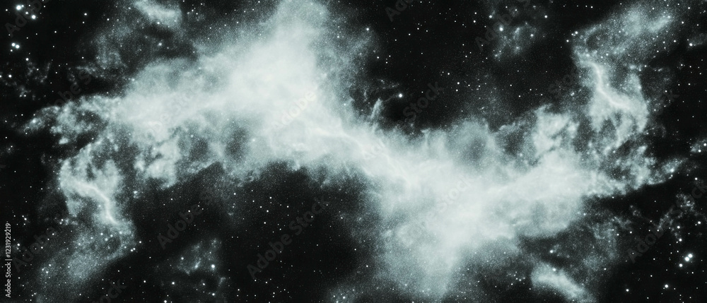 Poster microscopic dust particles create ethereal texture against a stark black backdrop