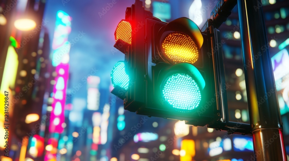 Poster a detailed shot of a traffic light displaying the green signal, with reflections from nearby buildin