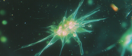 Obraz premium Exploration of tiny watercolor details with microscopic textures and a dark background