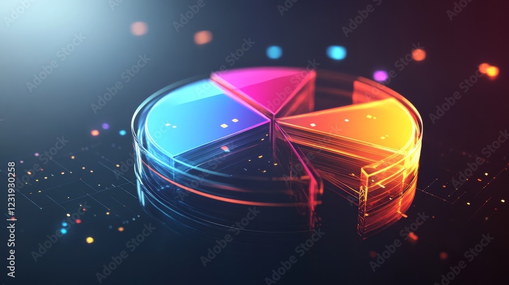 Poster A digital D pie chart with transparent segments floating in space, highlighting the distribution of data in a sleek, modern style.