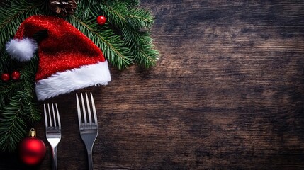 Festive holiday table setting with Christmas decor and dining utensils for celebratory gatherings