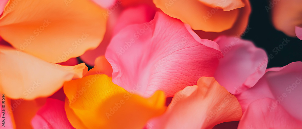 Poster vibrant colorful petals on a dark background with space for custom text presentation