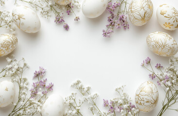 Elegant display of white eggs surrounded by delicate pastel flowers for a spring celebration