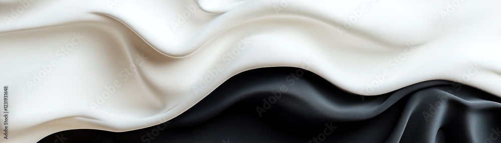 Poster with flowing wavy patterns in black and white, this design showcases soft edges and a striking use o