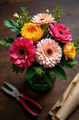 a bouquet of flowers in a vase