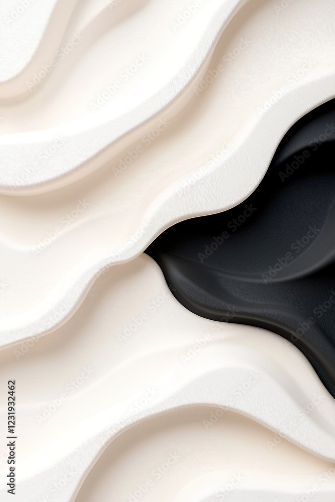 Poster abstract patterns of black and white gradients flow effortlessly across the background, emphasizing 