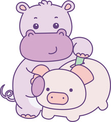 Cute hippo vector icon. Funny baby hippo animal series stock illustration. life of fluffy hippo designs.