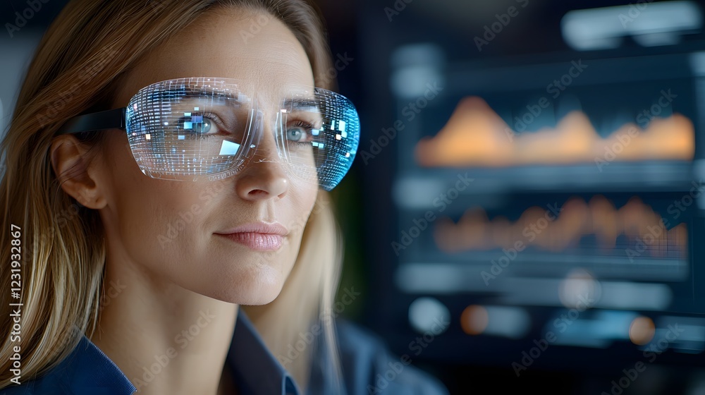 Poster a modern and high tech workspace featuring cutting edge holographic data displays interactive analyt