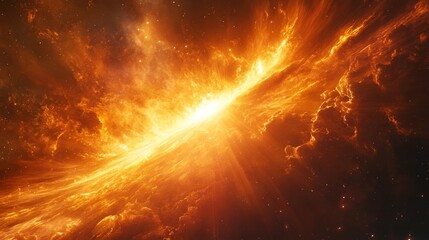 Celestial explosion of orange and yellow hues illuminating the cosmos in a mesmerizing display of energy and light