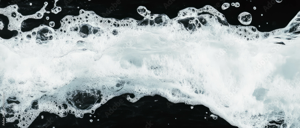 Poster bubbles rising dynamically through water texture on a black background showcasing fluid motion