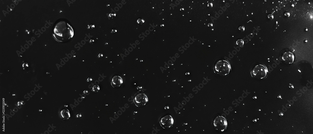 Poster Floating water bubbles create a soft and gentle overlay texture against a black background