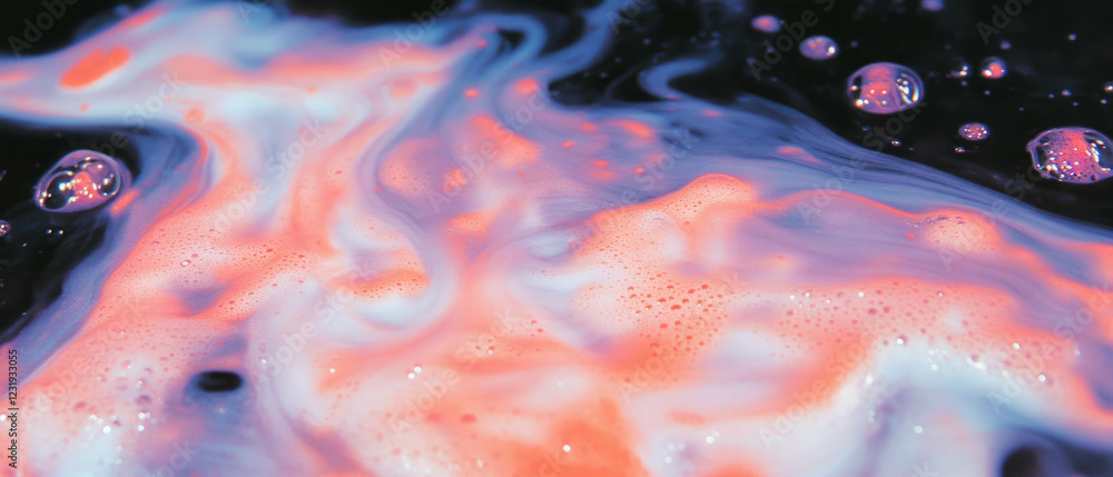 Poster water bubbles create a soft focus texture with blurred effects on a black background