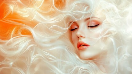 Ethereal Portrait of a Woman with Flowing Hair and Dreamy Vibes