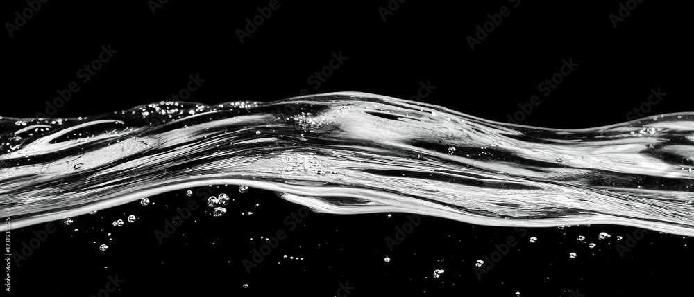 Poster dynamic movement of water bubbles creating a flowing effect with black background