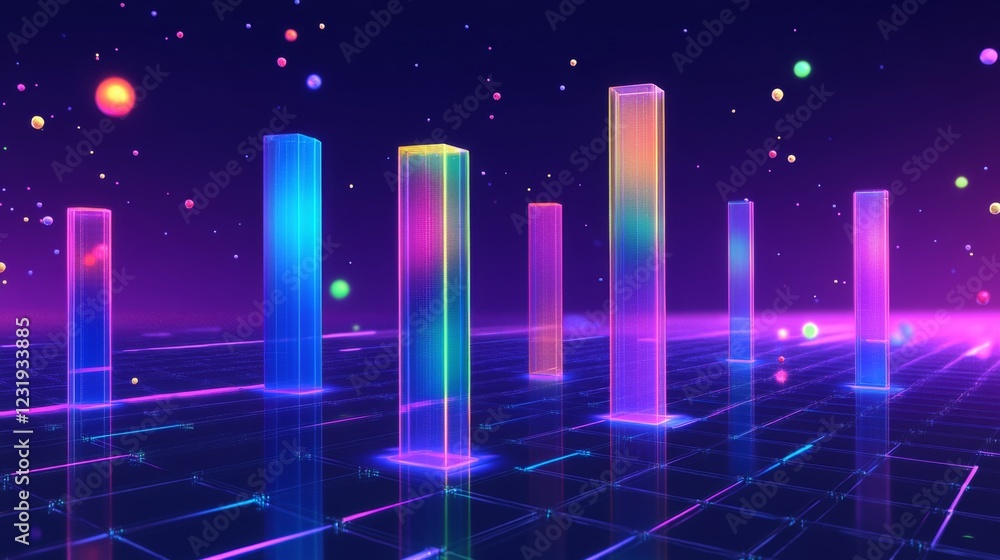 Aufkleber a financial bar chart with translucent bars in ascending order, placed on a dark, sleek background w