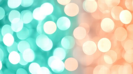 Fototapeta premium A soft, dreamy background with turquoise and peach bokeh lights, creating a calming and vibrant atmosphere.