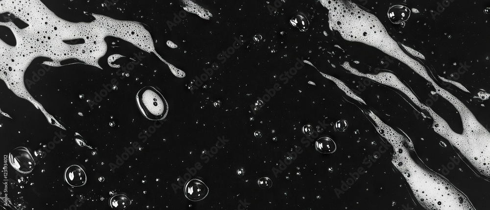 Poster dynamic overlay texture showcasing various sizes of water bubbles against a black background