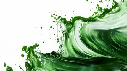Fototapeta premium Vibrant green paint fluid flowing on a white background, creates a visual effect, generative AI
