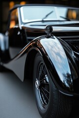 Fototapeta premium A classic car parked on a city street with ornate details and retro flair