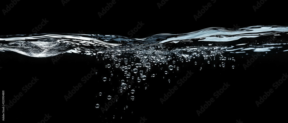 Poster captivating underwater bubbles creating a surreal deep water effect against black background