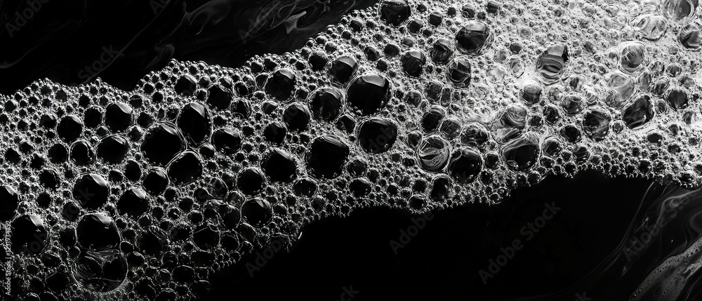 Poster water bubbles overlay texture with organized patterns and structured designs on a black background