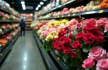 bouquets of roses in the store
