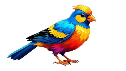 Vibrant illustration of a colorful bird, showcasing rich blues, oranges, and yellows.  Perfect for children's books, websites, or branding.