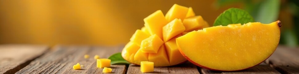 Ripe mango half cut revealing the creamy pulp inside, creamy, soft flesh, sweet