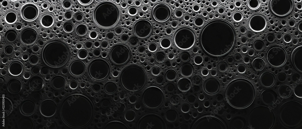 Poster overlay texture of water bubbles forming circular patterns on a black background
