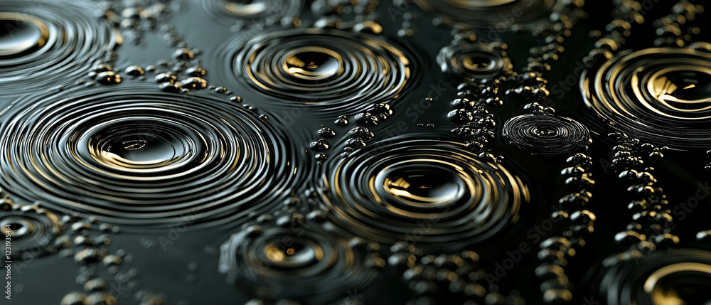 Aufkleber water bubbles create circular patterns and geometric designs on a black background