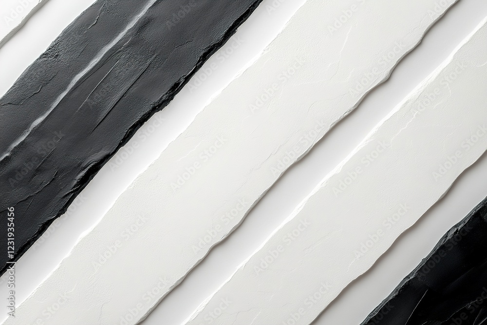 Poster black and white diagonal stripes in varying widths form a striking pattern against a clean white bac
